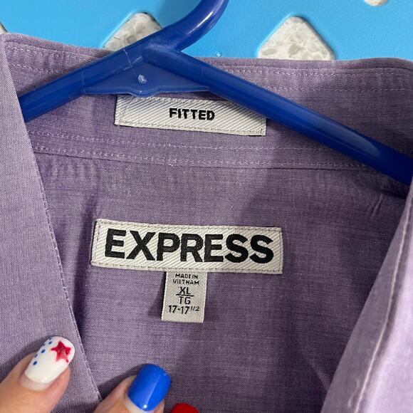 Express button up shirt men's XL violet purple with gray trim casual un tucked - Picture 3 of 13